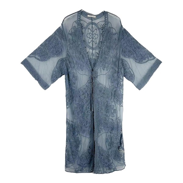 Wholesale do Everything Love Lace Flower Kimono One Fits Most Front Tie Detail P