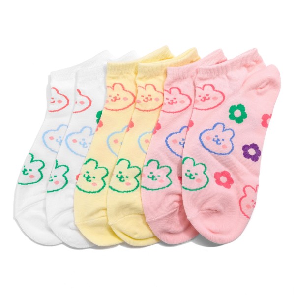 Cat & Flower Printed Ankle Socks (10 Pack) - One Size Fits Most (Sizes Adult 6-8) - 75% Combed Cotton / 15% Spandex / 10% Polyester view 5