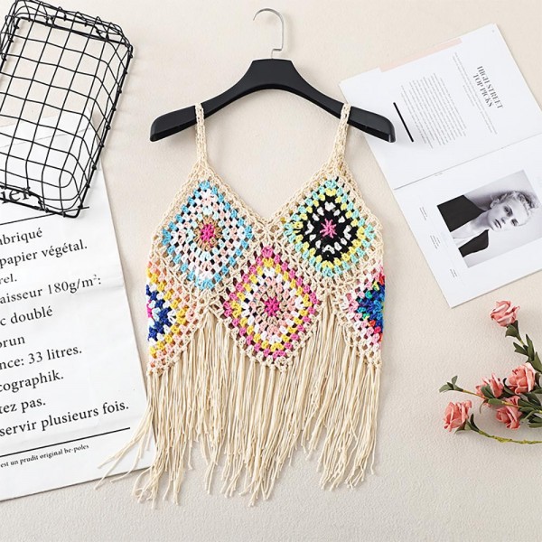 Wholesale granny Square Crochet Tank Top Fringe One Fits Most Polyester