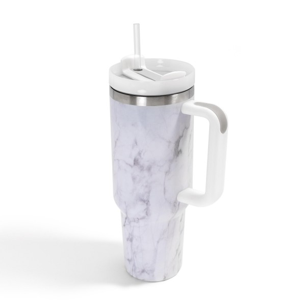 Wholesale oz Marble Print Double Wall Stainless Steel Vacuum Tumbler Handle Scr