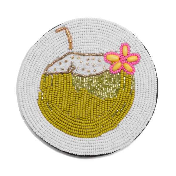 Wholesale coconut Tropical Drink Seed Beaded Drink Coaster Flower Detail L