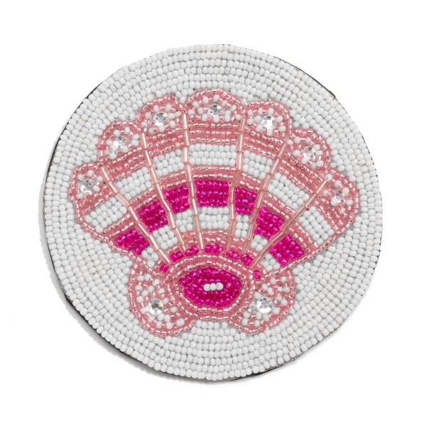 Seed Beaded Rhinestone Accented Shell Drink Coaster

- Approximately 4" D