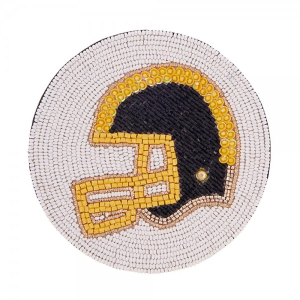 Wholesale circular Seed Beaded Sequin Football Helmet Coaster D Black Yellow Ima