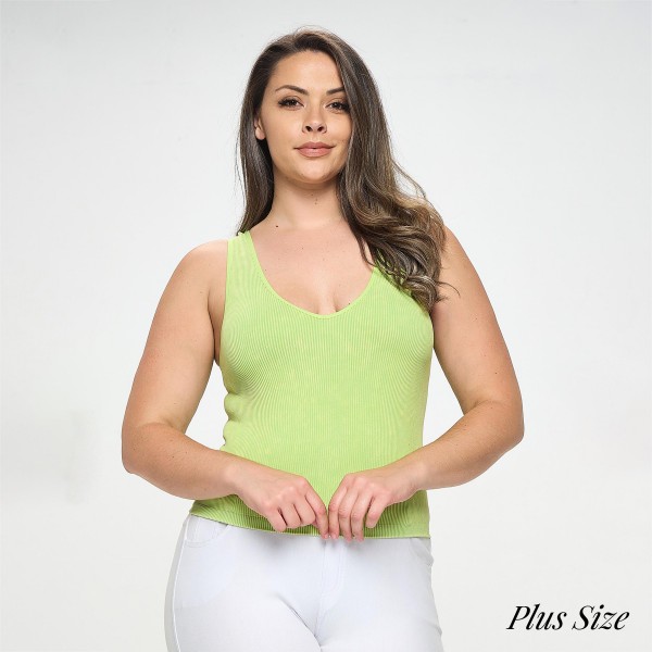 Wholesale women s Seamless Reversible Stonewashed Ribbed Tank Fitted Sleeveless