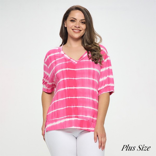 Wholesale women s Striped Short Sleeve Top Oversized Silhouette Side Slit Accent