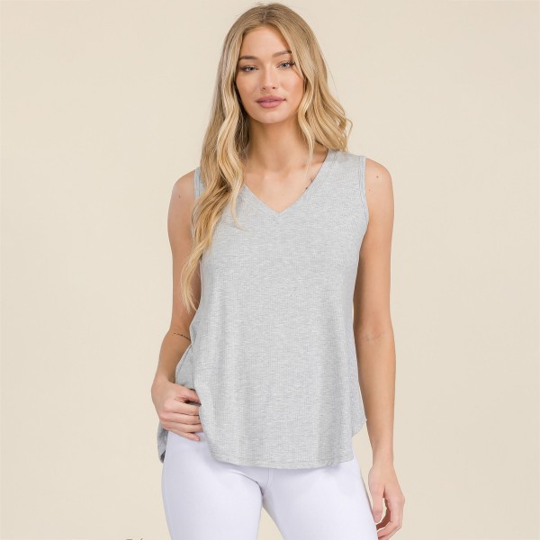 Wholesale women s Ribbed Sleeveless Tank Top Ribbed V Neck Rayon Spandex