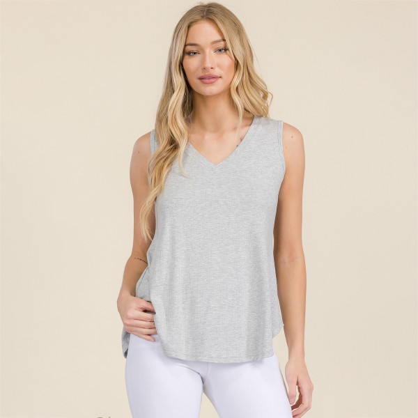 Women's Ribbed Sleeveless Tank Top 

- Ribbed 
- V-Neck
- 92% Rayon, 8% Spandex 