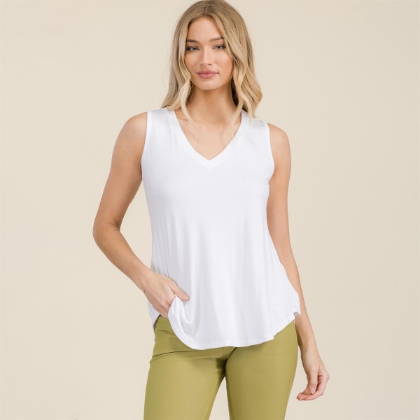 Wholesale women s Ribbed Sleeveless Tank Top Ribbed V Neck Rayon Spandex