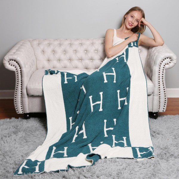 Super Soft Jacquard Comfy Luxe Reversible H Print Blanket - Extra Plush and Cozy - Approximately 50” W X 60” L - 100% Polyester view 5