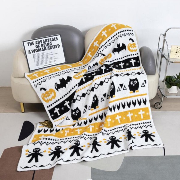 Striped Halloween Themed Brushed Poly Microfiber Throw Blanket.

- Approximately 50" W x 60" L
-100% Polyester
- Extra Plush and Cozy