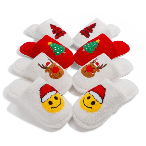 Plush Plaid Christmas Slide On Slippers - US Women's Size: S/M (6-8) M/L (8-10) - 100% Polyester - Rubber Sole view 5