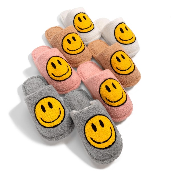 Plush Smile Slide On Slippers - US Women's Size: S/M (6-8) M/L (8-10) - 100% Polyester - Rubber Sole view 5