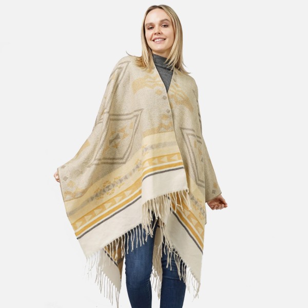 Wholesale geometric Western Ruana Wrap Twist Tassels One Fits Most Polyester