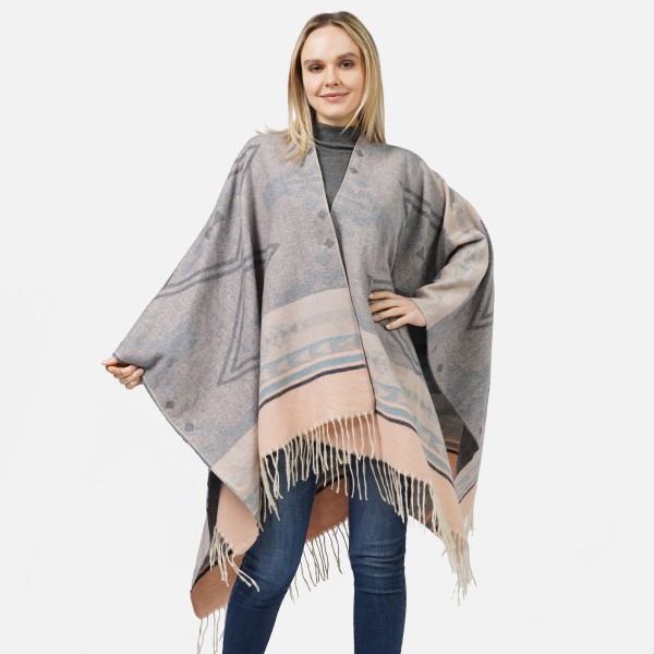 Geometric Western Ruana Wrap With Twist Tassels

- One Size Fits Most (0-14)
- 100% Polyester