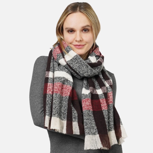 Wholesale soft Knit Plaid Scarf String Tassel Hem L W Polyester