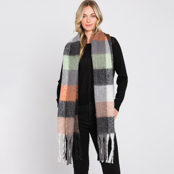 Wholesale fuzzy Checkered Scarf Tassels L W Polyester