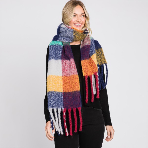 Fuzzy Checkered Scarf With Tassels

- Approximately 88" L x 30" W
- 100% Polyester