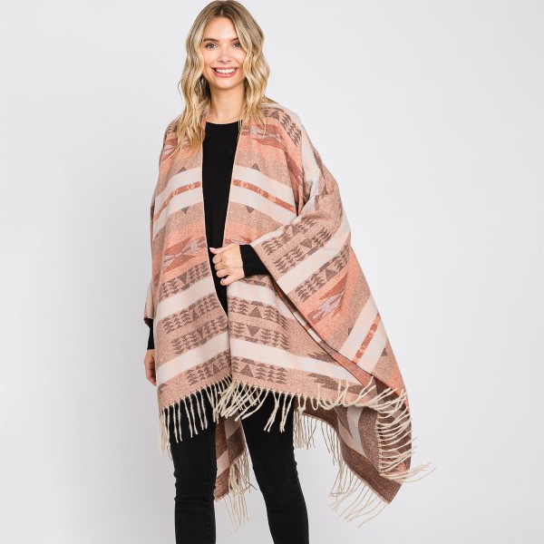 Western Pattern Ruana Wrap With Tassels

- One Size Fits Most (0-14)
- 100% Polyester