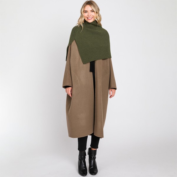 Mock Neck Shawl With Arm Slit - One Size Fits Most (0-14) - 50% Acrylic / 28% Polyester / 22% Spandex view 5