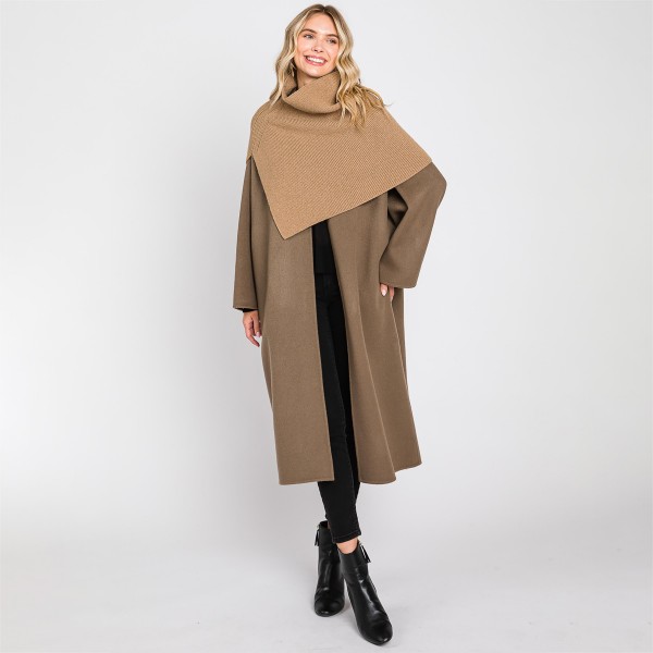 Mock Neck Shawl With Arm Slit - One Size Fits Most (0-14) - 50% Acrylic / 28% Polyester / 22% Spandex view 5