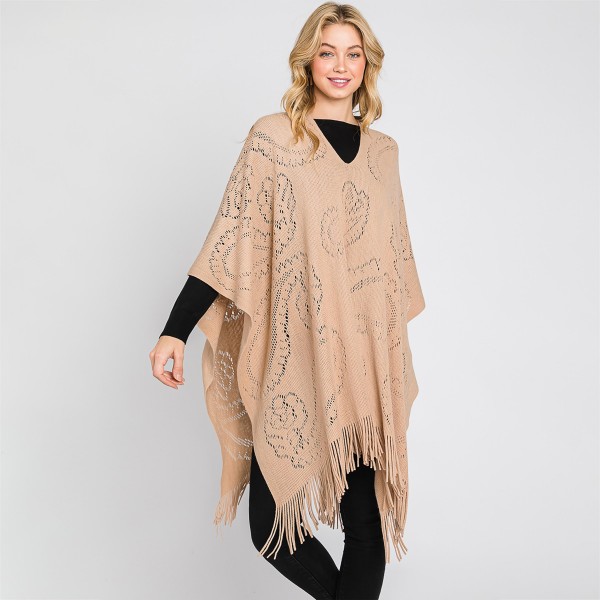 Knit Paisley Pull Over Poncho With Tassels One Size Fits Most (0