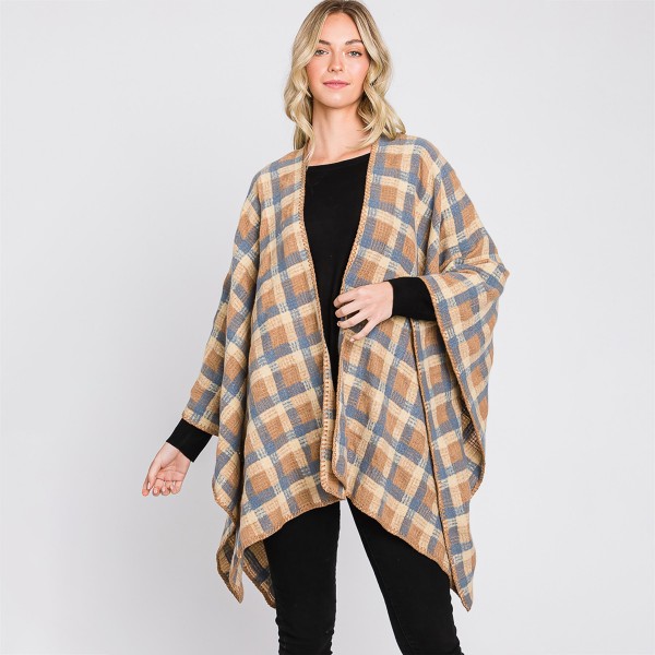 Wholesale plaid Kimono Metallic Tinsel Detail One Fits Most Polyester