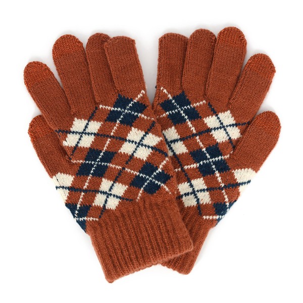 Plaid Knit Gloves With Touch Screen Compatibility 

- One Size Fits Most
- 30% Wool / 70% Polyester 
