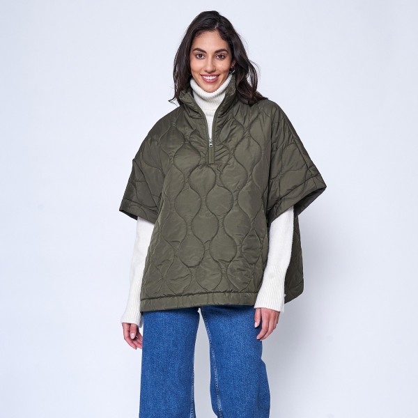 Wholesale do Everything Love Quilted Puffer Poncho Side Snaps One Fits Most Poly