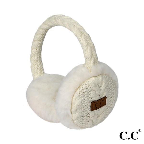 Wholesale c C EM Cable Knit Earmuffs Faux Fur Trim One Fits Most Adjustable Band