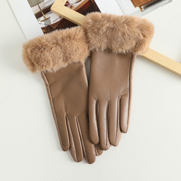Wholesale faux Leather Gloves Fur Cuff Detail One Fits Most PU Polyester