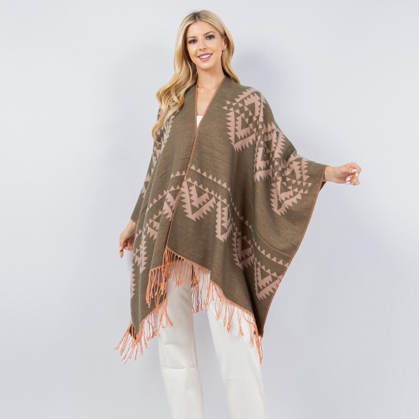 Wholesale aztec Printed Knit Kimono Tassel Fringe One Fits Most Polyester