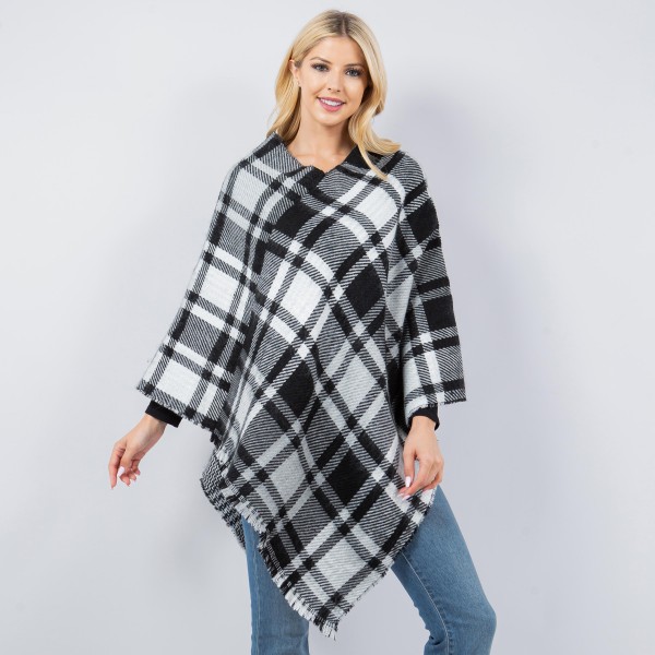 Mixed Plaid Poncho With Tassel Edges

- One Size Fits Most
- 100% Polyester