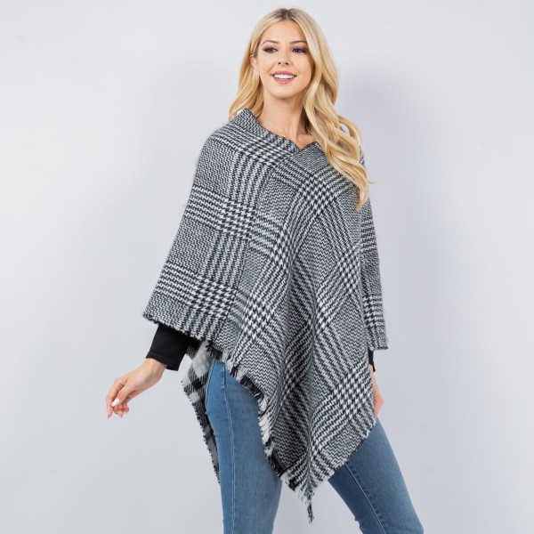 Mixed Plaid Poncho With Tassel Edges

- One Size Fits Most
- 100% Polyester