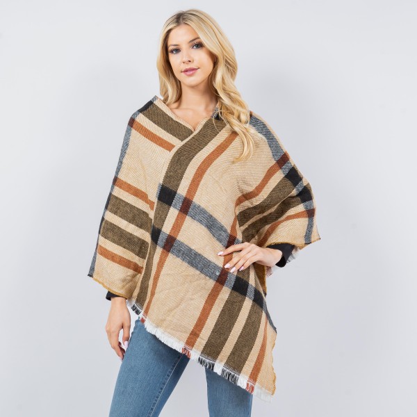 Soft Knit Block Plaid Poncho

- One Size Fits Most
- 100% Polyester 