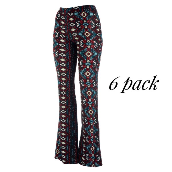 Wholesale black red turquoise Aztec print flare leg pants Polyester spandex blen