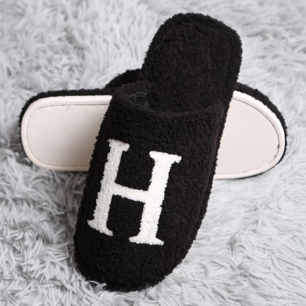 ComfyLuxe H Print Smile Slide On Slippers - US Women's Size: S/M (6-8) M/L (8-10) - 100% Polyester - Rubber Sole view 5