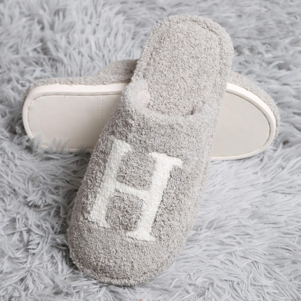 ComfyLuxe H Print Smile Slide On Slippers - US Women's Size: S/M (6-8) M/L (8-10) - 100% Polyester - Rubber Sole view 5
