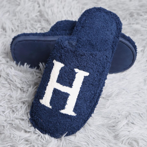 ComfyLuxe H Print Smile Slide On Slippers - US Women's Size: S/M (6-8) M/L (8-10) - 100% Polyester - Rubber Sole view 5