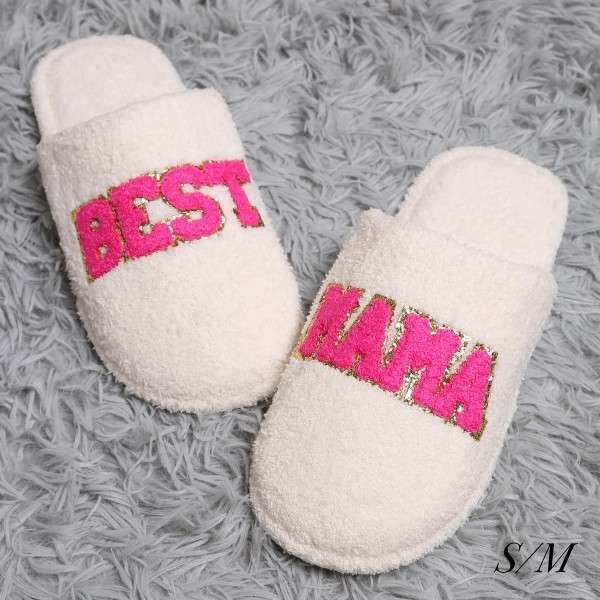 Wholesale comfyLuxe Best Mama Embroidered Slipper US Women s S M M L Poly Microf