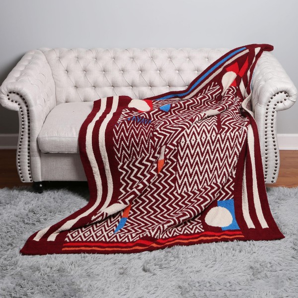 Wholesale super Soft Jacquard Comfy Luxe Reversible Geometric Print Blanket Extr