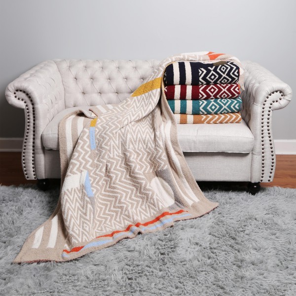Super Soft Jacquard Comfy Luxe Reversible Geometric Print Blanket - Extra Plush and Cozy - Approximately 50” W X 60” L - 100% Polyester view 5