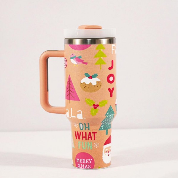 Wholesale christmas Printed oz Double Wall Stainless Steel Vacuum Tumbler Handle