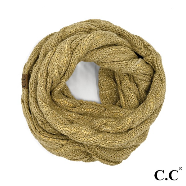 C.C SF-800 MET
Cable Knit Infinity Scarf With Metallic Thread

- One Size Fits Most
- Approximately 13"W X 30"L 
- 100% Acrylic 