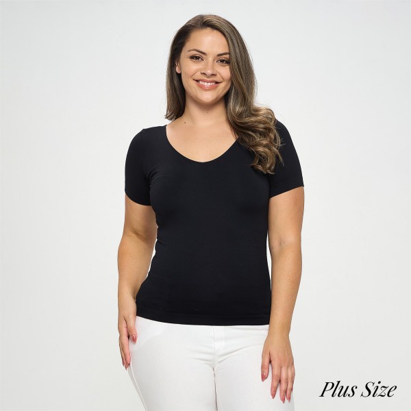 Wholesale women s Seamless Reversible V Neck Short Sleeve Top Fitted Silhouette