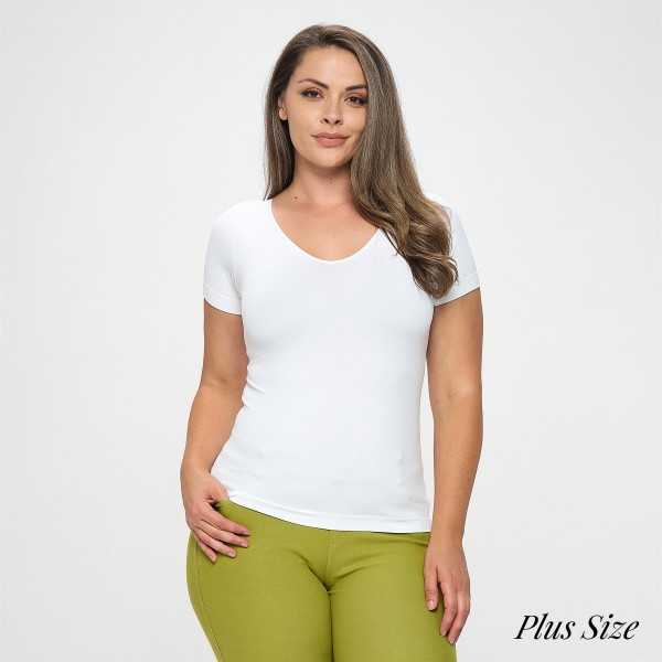 Wholesale women s Seamless Reversible V Neck Short Sleeve Top Fitted Silhouette