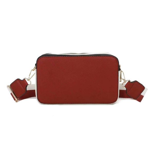 Game Day Two Tone Leather Crossbody 

- Full Zipper Closure
- Two Main Body Pockets / One Open Back Pocket 
- Two Tone Adjustable/Removable Canvas Strap
- Body Approximately 8"W X 5"T X 2"D
- Strap Adjustable 25-50" L