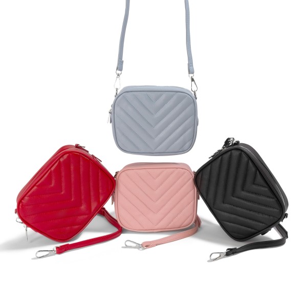 Faux Leather Chevron Quilted Crossbody Bag - Full Zip Closure - Lined With Two Internal Pockets - Adjustable Buckle Strap - Approximately 5.5"H x 7"L x 2.5"D view 5