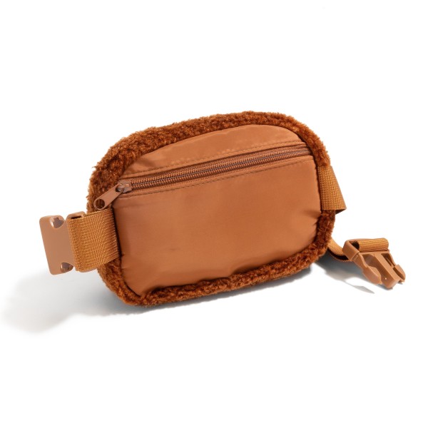 Sherp Crossbody Belt Bag - Full Zipper Closure - Lined Zipper Pocket On Back Of Bag - One Main Body Pocket With Three Open Mesh Pockets - Matching Canvas Strap And Buckle (1.5" W) - Adjustable Strap Approximately 20"-35" L - Approximately 8.5"L X 5"T X 2.5"W view 5