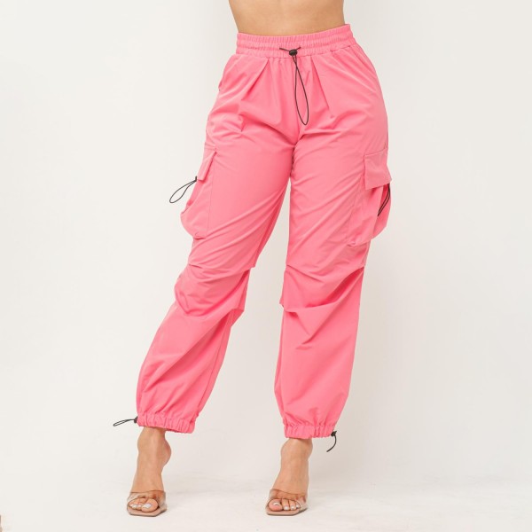 Parachute Ruched Cargo Pocket Jogger Pant

- Drawstring Waistline 
- Two Standard / Two Side Leg Pockets 
- 92% Polyester / 8% Spandex 