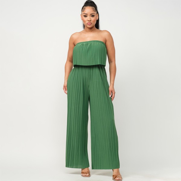 Wholesale pleated Strapless Leg Jumpsuit Lightweight Pleated Fabric Elastic Top